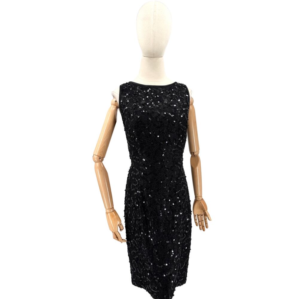 Vintage 80s Morton Myles Black Sequin Formal Glam Cocktail Dress
